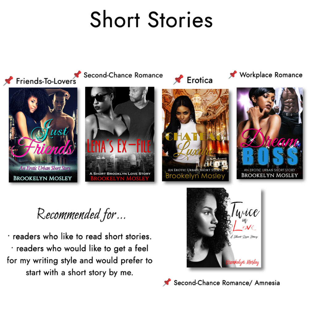Graphic displaying short story book covers by Brookelyn Mosley.