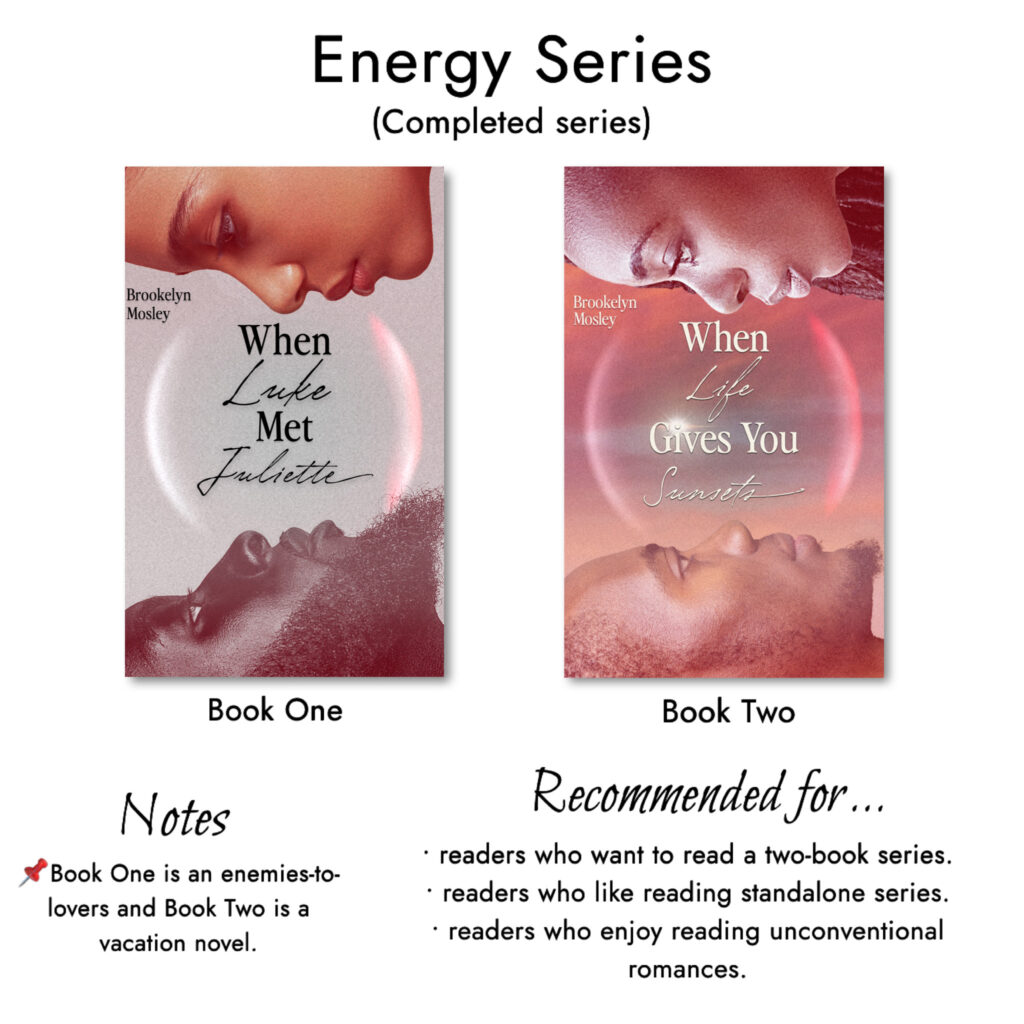 Graphics displaying book covers from the Energy series by Brookelyn Mosley.
