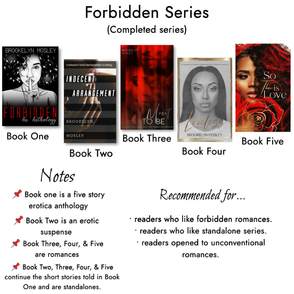 Graphic displaying book covers from the Forbidden series by Brookelyn Mosley.